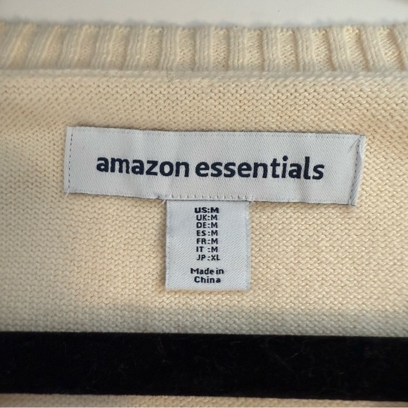 Amazon Essentials Ivory Cream V Neck Long Sleeve Cotton Sweater Size Medium - Picture 4 of 9